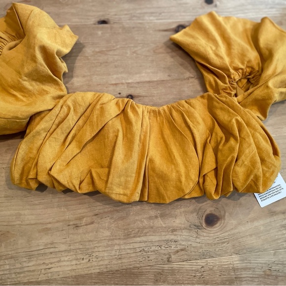 NWT ASOS Edition puffball off shoulder top Mustard Yellow Ruffled linen blend 8 - Picture 1 of 7